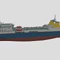 3D Model Of Blue White Cargo Ship With Orange Superstructure And Decks