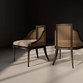 Elegant Modern Dining Chairs With Dark Wooden Frame Rattan Backrest And Light Colored Seat Cushion