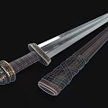 Ancient Decorative Sword With Ornate Hilt Metal Blade And Leather Scabbard