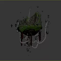 Mystical Floating Island Scene With Green Grass Red Lava Chains And Scattered Rocks