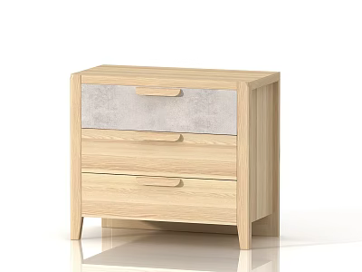 Modern Light Wood Nightstand With Three Drawers And Gray Panel Design 3d model