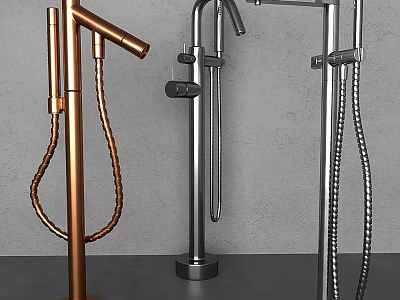 Tall Modern Brass Chrome Faucets with Handheld Sprayer and Coiled Hose 3d model