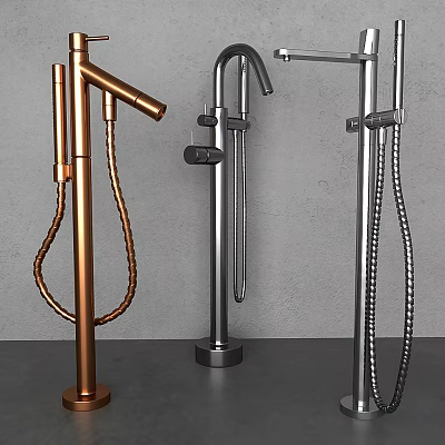 Tall Modern Brass Chrome Faucets with Handheld Sprayer and Coiled Hose 3d model