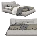 Modern Gray Double Bed With Beige Linen Gray Blanket And White Pillows