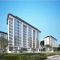 Modern High Rise Residential Building With Lush Greenery Lawn And Clear Blue Sky