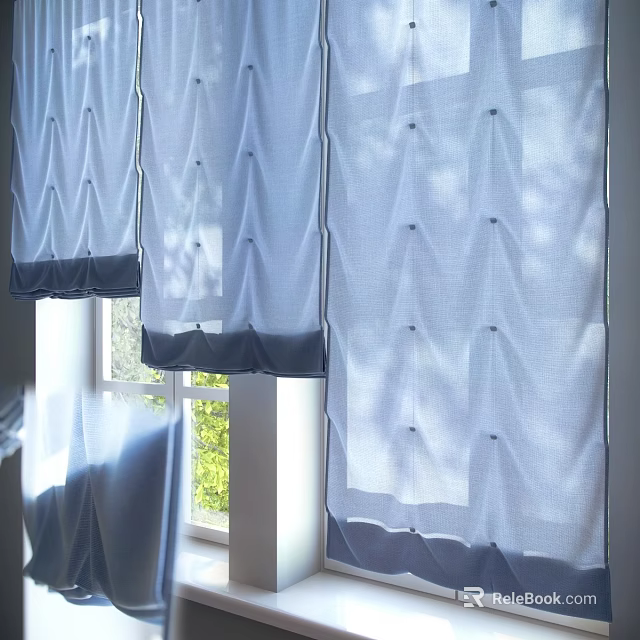 Elegant Pleated Roman Shades In Light Blue Linen For Bright Room Decoration 3d model 