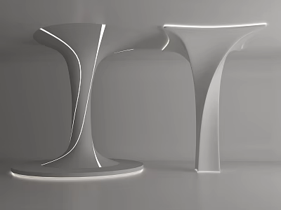 Modern White Columns With Curved Design And Illuminated Features In Gray Interior 3d model
