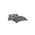 Modern Double Bed With Gray Bedding Pillows And Wooden Round Bedside Table 3d model