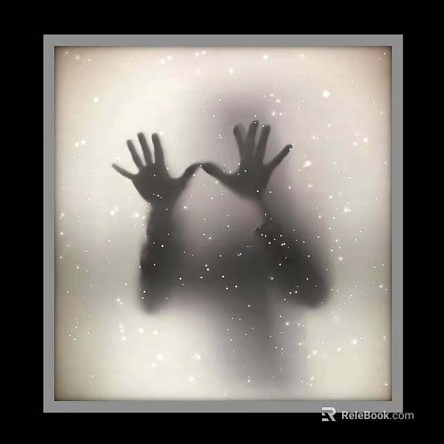 Faint Silhouette Of Figure With Raised Hands And White Spots Background 3d model 