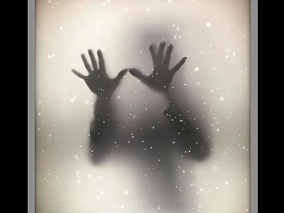 Faint Silhouette Of Figure With Raised Hands And White Spots Background 3d model