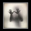 Faint Silhouette Of Figure With Raised Hands And White Spots Background
