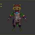 Game and Movie Character Raccoon in Tech Gear with Goggles Blue Gray Armor
