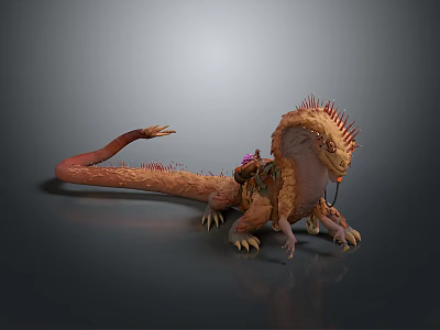 Fantasy Character Riding Orange Spiked Back Dragon With Long Tail And Saddle 3d model