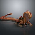 Fantasy Character Riding Orange Spiked Back Dragon With Long Tail And Saddle
