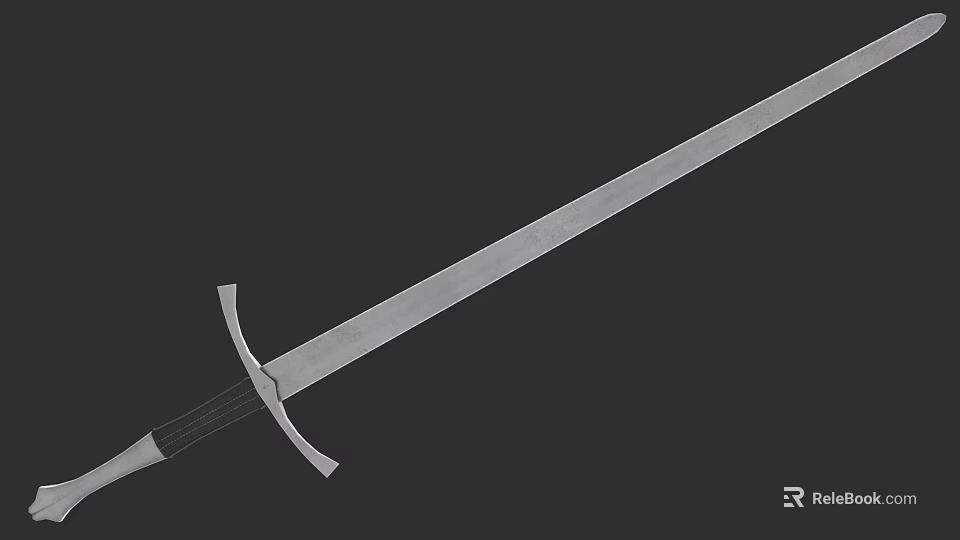 Traditional Medieval Sword With Long Sharp Steel Blade And Decorative Crossguard 3d model 