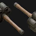 Tactical Weapon with Wooden Handle and Metal Head Featuring Multiple Cylindrical Components 3d model
