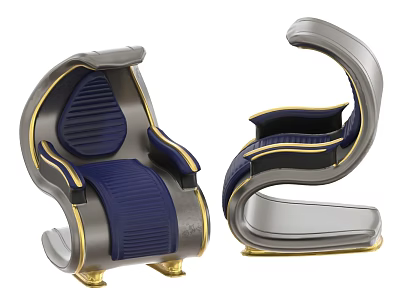 Modern Leisure Chair With Metal Frame Navy Blue Cushion And Gold Accents 3d model