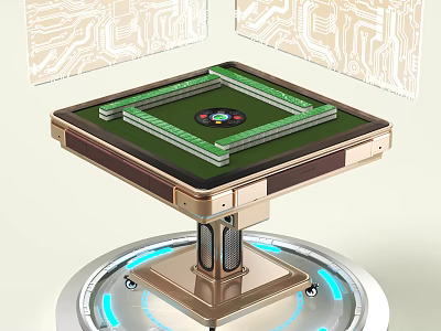 Modern Tech Style Mahjong Table With Green Surface Metal Base Blue Lighting And Circuit Background 3d model