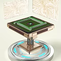 Modern Tech Style Mahjong Table With Green Surface Metal Base Blue Lighting And Circuit Background 3d model