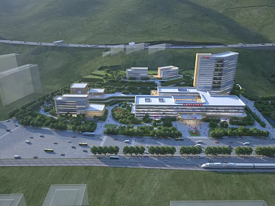 Aerial Planning of Urban Architectural Complex With Buildings Greenery Roads and Mountains 3d model