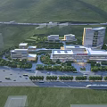 Aerial Planning of Urban Architectural Complex With Buildings Greenery Roads and Mountains