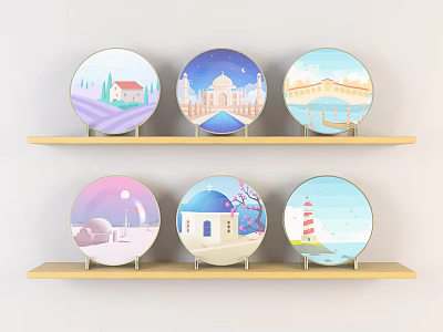 Modern ornaments home decoration ceramic plate beautiful Chen pendant 3d model