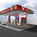 Zhongji Petroleum Gas Station Featuring Red Roof White Building Fuel Dispensers And White Car