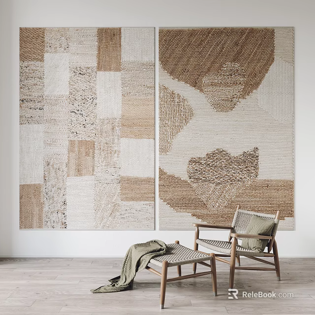 Square Area Rug With Neutral Tones Geometric Patterns For Living Room Interior 3d model 