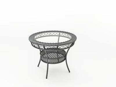 Black Round Outdoor Wicker Table With Intricate Weave Design And Sturdy Legs 3d model