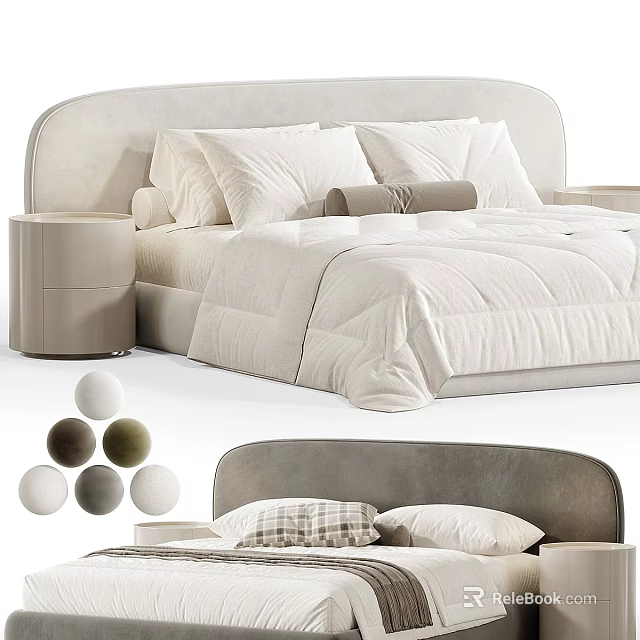 Modern Upholstered Double Bed With Curved Headboard Soft Bedding And Color Options 3d model 
