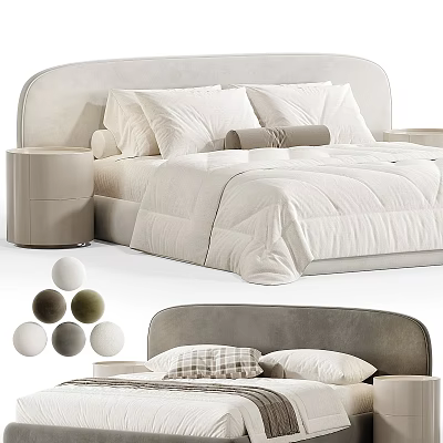 Modern Upholstered Double Bed With Curved Headboard Soft Bedding And Color Options 3d model