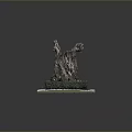 Ancient Arbor Tree Stump with Green Shrubs on Square Base and Snow