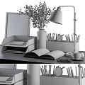 Modern Office Desk Workspace With Black Lamp Vase Notebook Pens And Coffee Cup