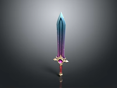 Fantasy Sword With Blue To Purple Gradient Blade Golden Guard Purple Gem And Red Handle 3d model