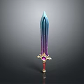 Fantasy Sword With Blue To Purple Gradient Blade Golden Guard Purple Gem And Red Handle