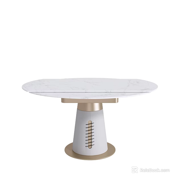 Elegant Modern Dining Table With Round Marble Tabletop And Golden Base 3d model