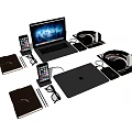 Complete Laptop Setup with Smartphone Tablet Keyboard Mouse and Headphones 3d model