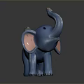 Glossy Blue Ceramic Elephant Figurine with Pink Ears Raised Trunk and Tail Ball