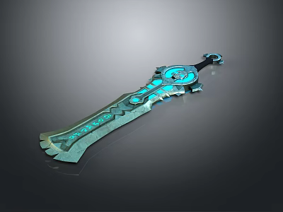 Fantasy Character Wielding Glowing Blue Decorative Sword With Mythical Creature Motifs 3d model