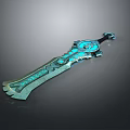 Fantasy Character Wielding Glowing Blue Decorative Sword With Mythical Creature Motifs