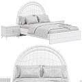 Kids Bed With Arched Headboard Soft Pillows Matching Nightstand Blue Accents