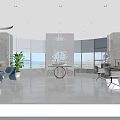 Modern Office Interior Design With Open Layout Large Windows And Sea View