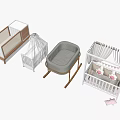 Baby Cribs with Rocking Bassinet Canopy Design and Wooden Storage Shelf