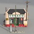 CONACO Gas Station With Cream And Red Exterior Black Roof Green Doors And Fuel Pump