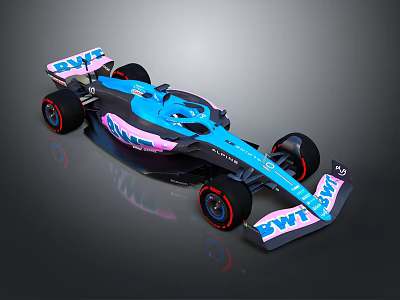 Stylish Blue And Pink Formula 1 Car With BWT Logo And Aerodynamic Design 3d model