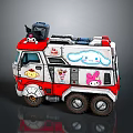 Cartoon Toy Truck With Red White Body Cute Bunny Characters And Roof Equipment