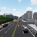 Urban Road Infrastructure With Lane Markings Directional Arrows Trees And Buildings