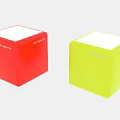 Two Colored Cubes With MySigns Text Red Green White Tops And Silver Bases