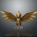 3D Rendered Golden Mythical Bird Character With Spread Wings And Claws