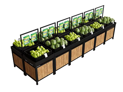 Fresh Fruit Displayed on Store Shelves Featuring Watermelons Green Apples and Price Tags 3d model